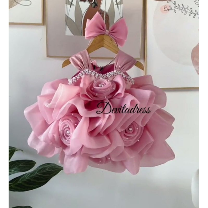 dress anak pesta 3 tingkat flower