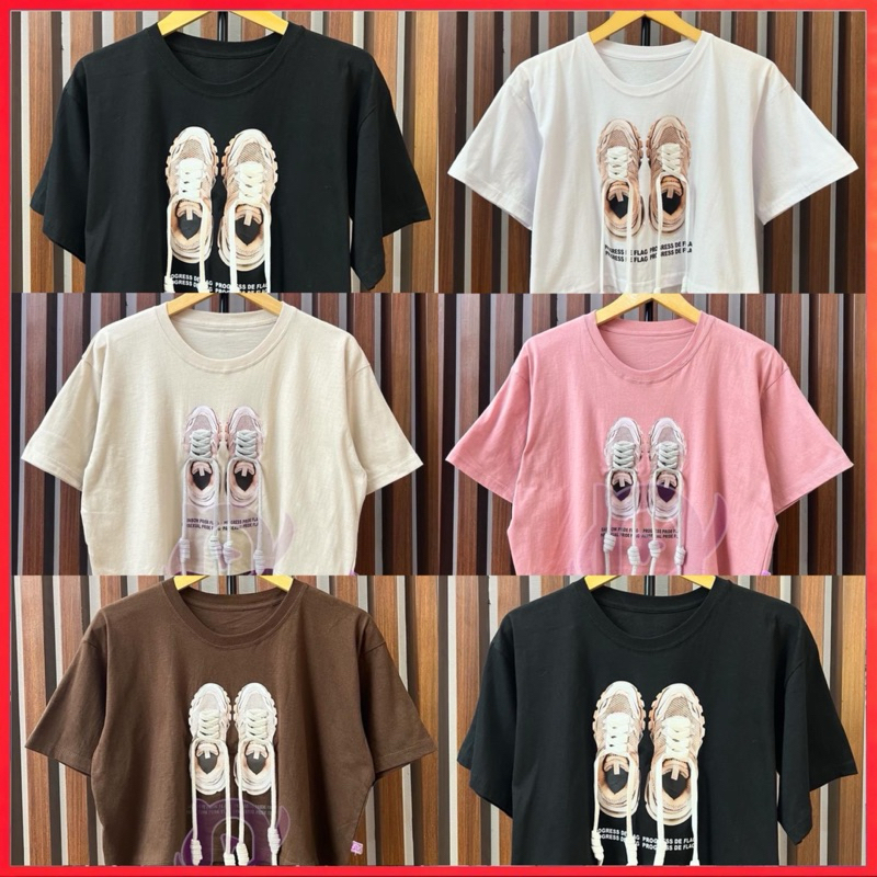 PARIROO KAOS CROP MOTIF SEPATU TALI 3D BAHAN KATUN NYAMAN ADEM / KAOS CROP CEWEK / KAOS CROP KOREA /