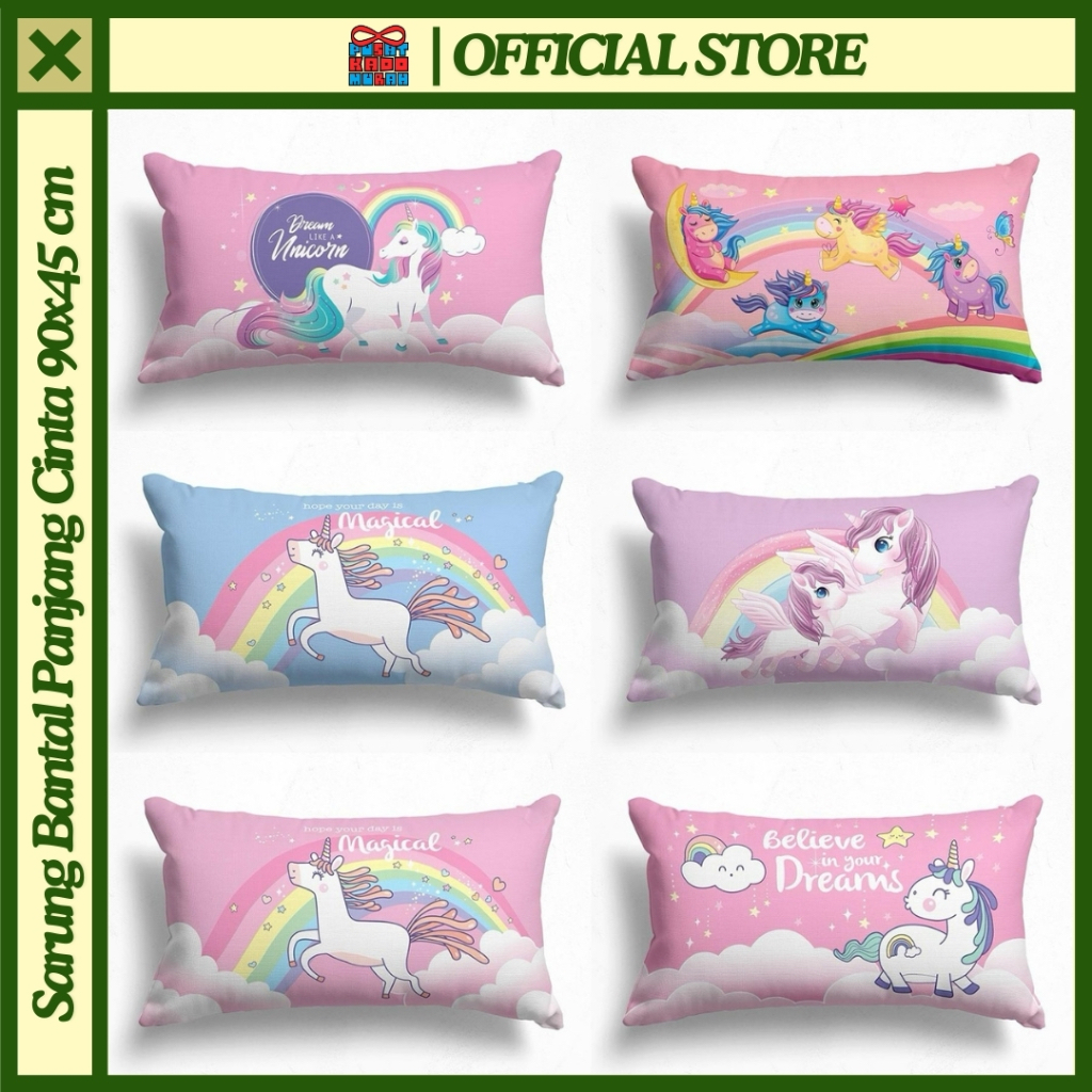 COVER SARUNG Bantal Panjang Cinta 90x45 cm Print Motif Unicorn Pink Series - Pusat Kado Murah