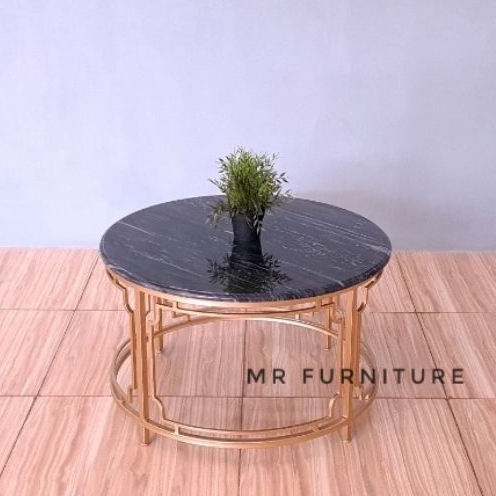 Meja Tamu Marmer Hitam Bulat