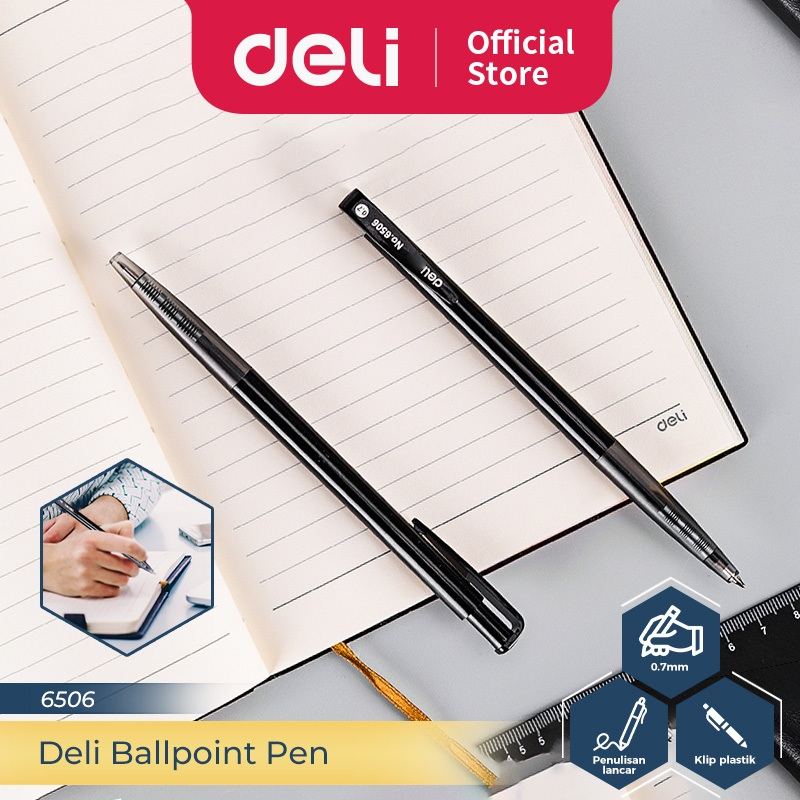 

Deli Ballpoint Pen / Bolpoin Pulpen 0.7mm Tinta Hitam Isi 1 pcs Penulisan Halus 6506