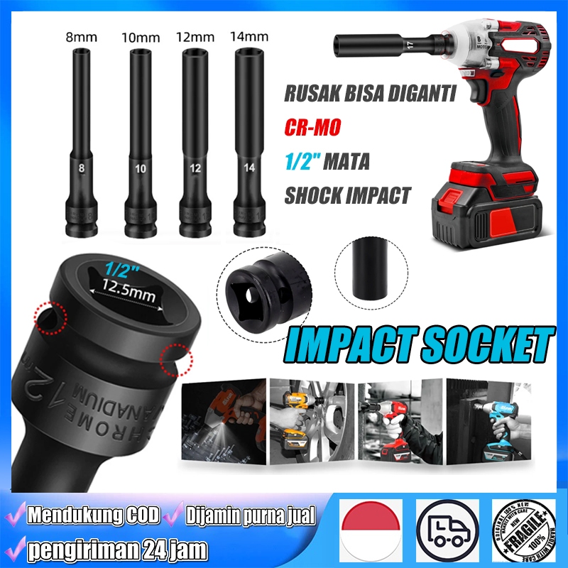 <Barang ready/COD> Mata Kunci Shock impact Cover Kunci Shock Panjang 8/10/12/14mm 1/2" Hex Socket He