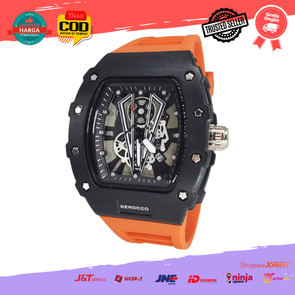 [COD] Jam Tangan Segi Analog Pria Berocco Sport K-Sport Rubber Strap Water Resist / Tahan Air