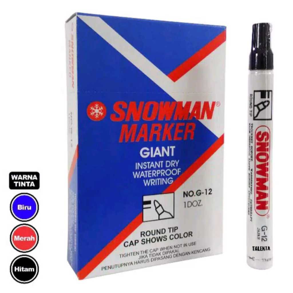 

Spidol Permanen/ Permanent Marker Snowman G12/ Spidol Tidak Bisa Dihapus Snowman Original Warna Biru Hitam Merah (1Pcs)