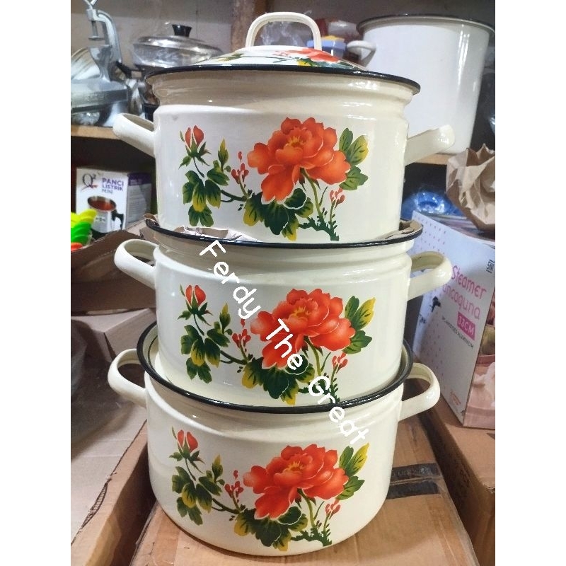 Panci Gaspan set 3 pcs kembang TEBAL ORIGINAL / panci kuning / panci kembang / panci sayur / panci s