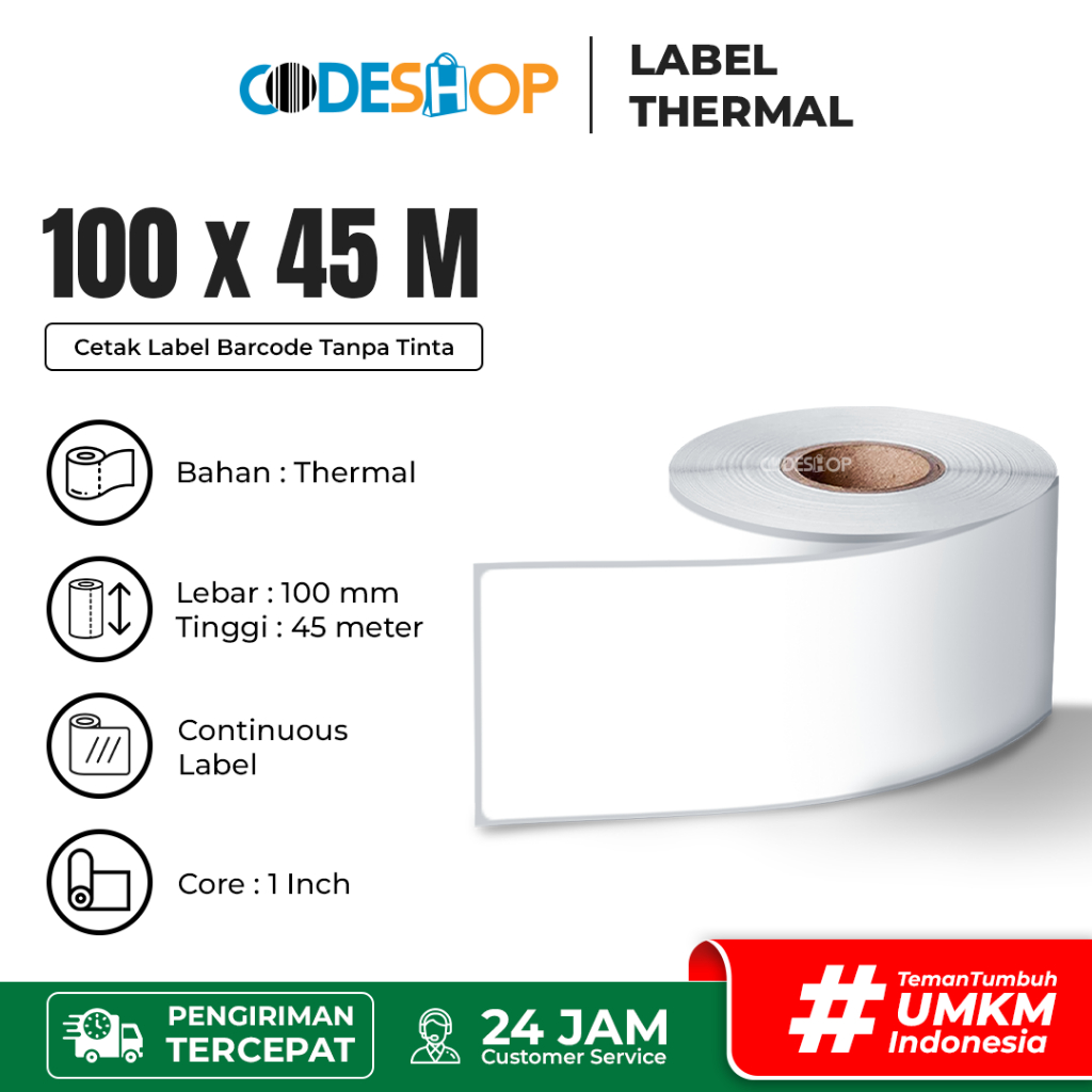 

Label Thermal 100 x 45 M setara kertas 100 x 45 mm Printer Bluethoot