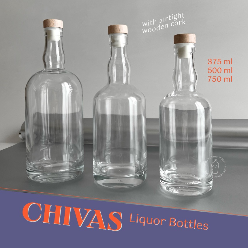 Botol kaca seri CHIVAS liquor  bottle - botol kaca liquor seri CHIVAS - tutup cork