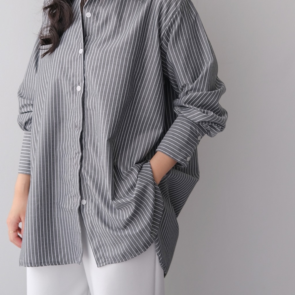 HARA SHIRT / KEMEJA SALUR STRIPE OVERSIZE / ATASAN WANITA LENGAN PANJANG