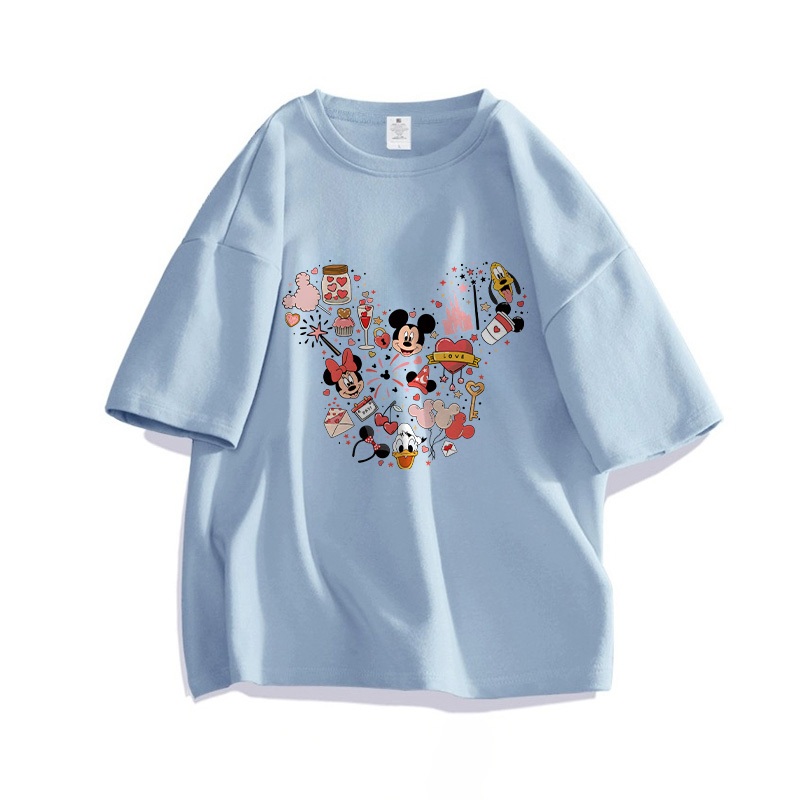 IHKKE Kaos Wanita Oversize Cetakan Mickey Mouse Love Korean Style baju atasan wanita terbaru | Kaos 