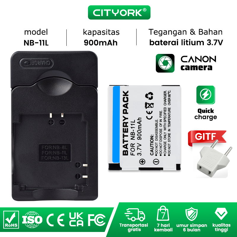 Cityork NB-11L NB 11L NB-11LH Baterai Kamera + Pengisi Daya LED untuk Canon PowerShot A2300is A2500 
