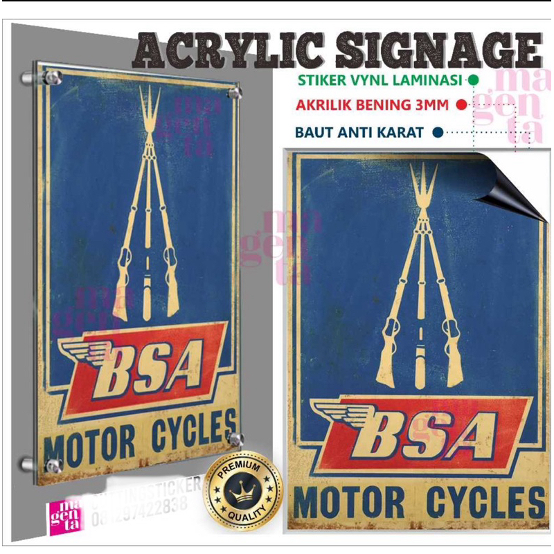 FRAME AKRILIK SIGNS BSA MOTORCYCLE VINTAGE POSTER PREMIUM