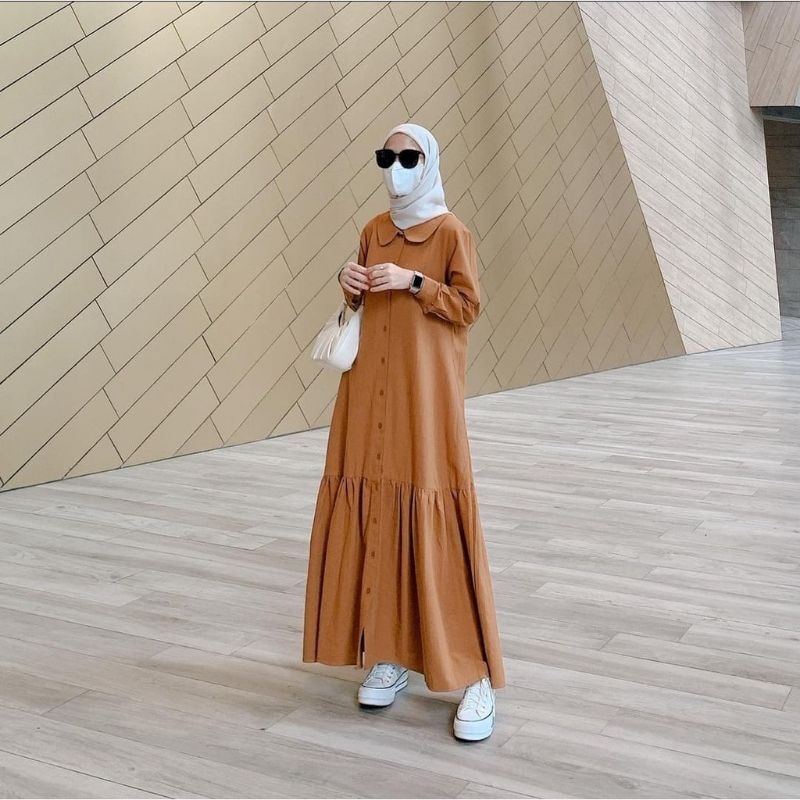 Gamis Freiya Crinkle Airflow Pakaian Wanita Muslimah Modern Kekinian Remaja Dan Dewasa Adem Lembut N