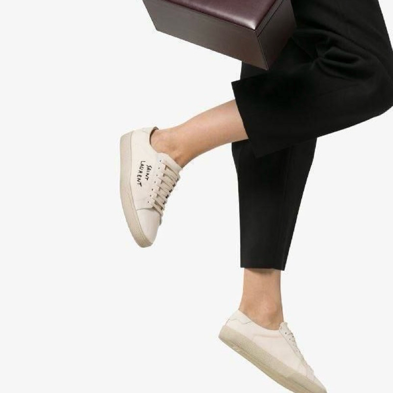 Original Saint Laurent YSL Paris Court Classic SL/06 Embroidered Sneakers in Canvas and Leather