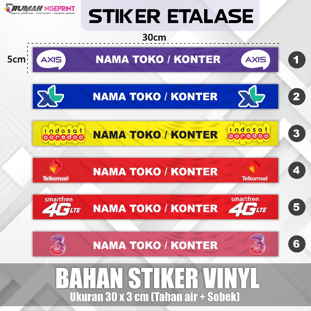 

STIKER ETALASE TOKO/ KONTER UKURAN 5 x 30 CM ANTI AIR