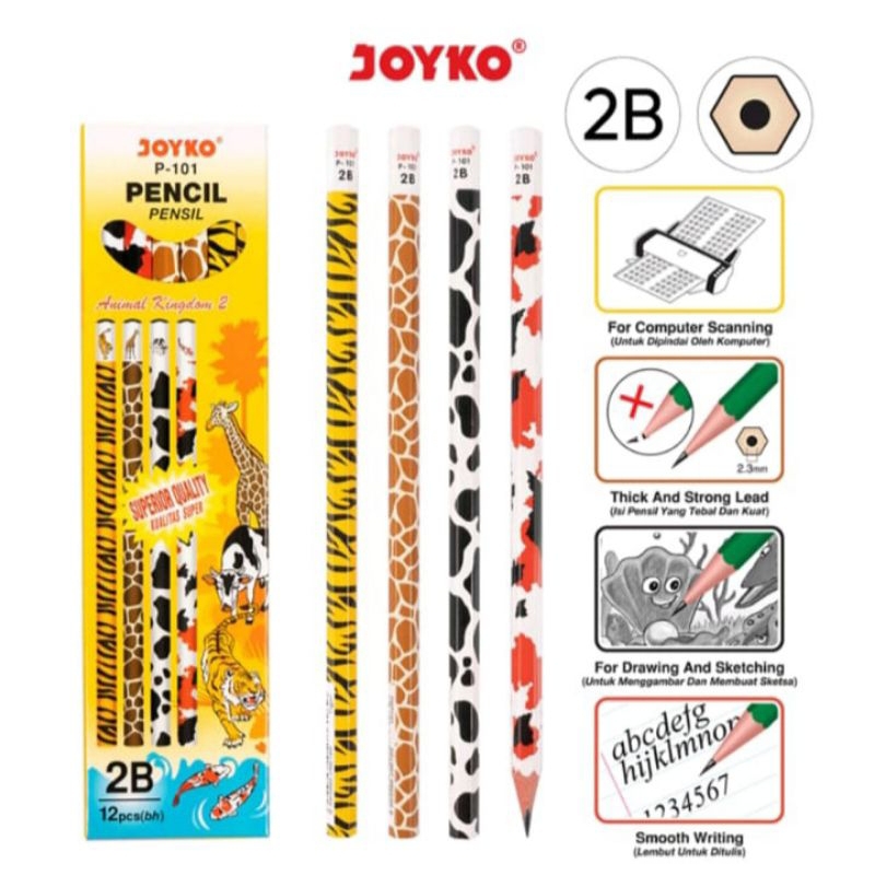 

1 biji pensil joyko 2B animal kingdom / pensil joyko 2B animal