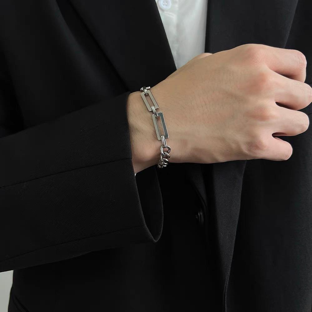 gelang besar kombinasi rantai sisik naga dan petak petak titanium anti karat