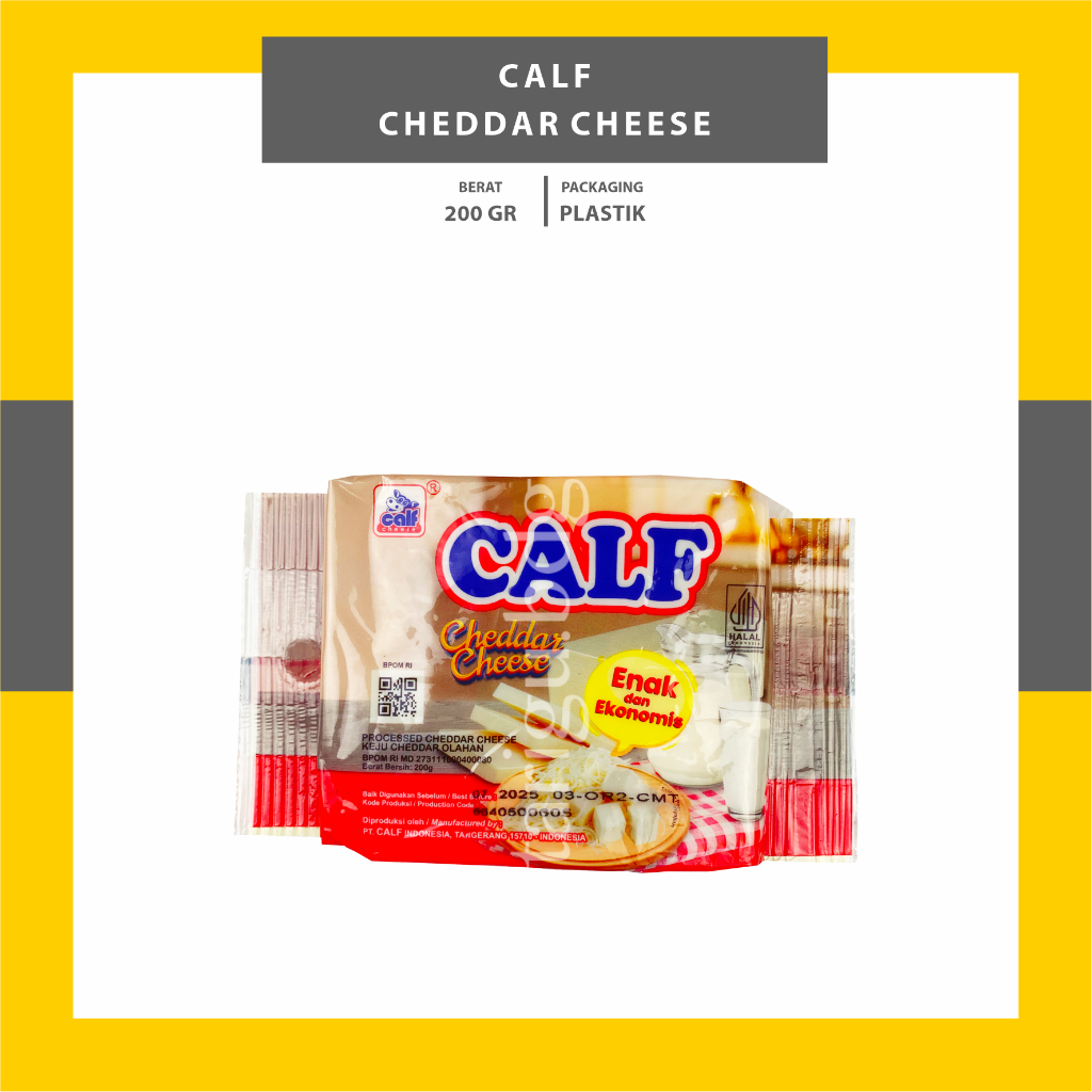 

KEJU CALF CHEDDAR CHEESE 200GR - CHEDDAR CHEESE - CHEDAR BLOK PARUT - TOPPING DONAT MARTABAK ROTI BAKAR