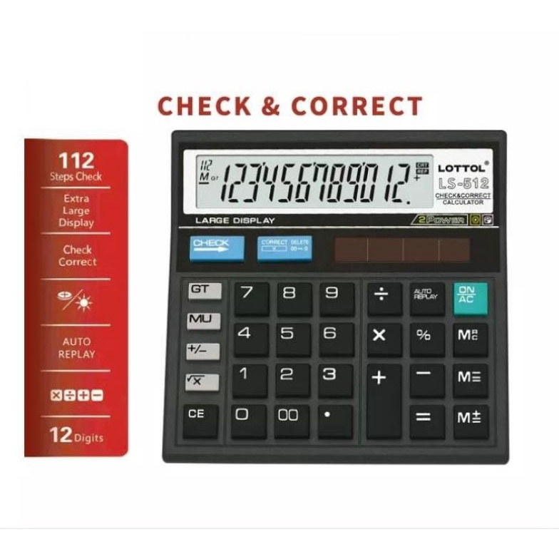 

KODE I37K kalkulator 2 batre check correct 12 digits kalkulator layar besar