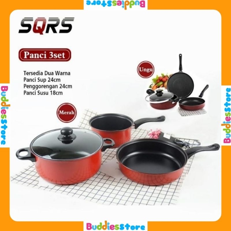 [COD] PANCI TEFLON GOLDEN RED 3IN1 - PANCI SET WAJAN TEFLON TUTUP KACA