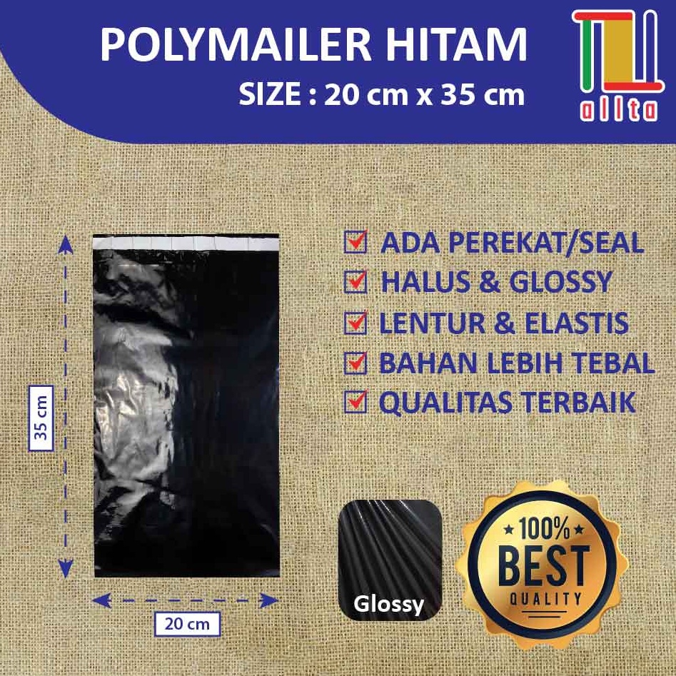 

KODE S88J PLASTIK PACKING OLSHOP PE POLYMAILER kantong kemasan amplop plastik 2X35 HITAM GLOSSY mewah