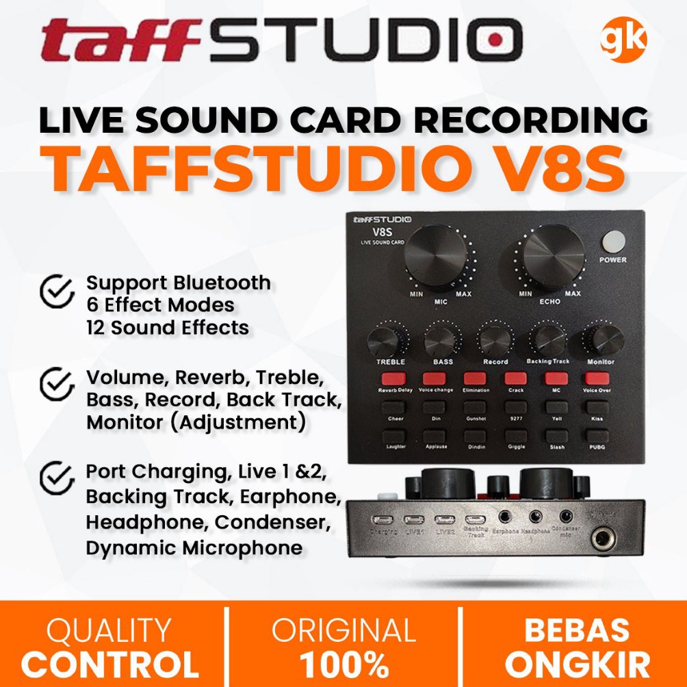 Taffware  Taffstudio V8s Bluetooth Audio USB External Soundcard Live Mixer V8 Microphone k X4R9