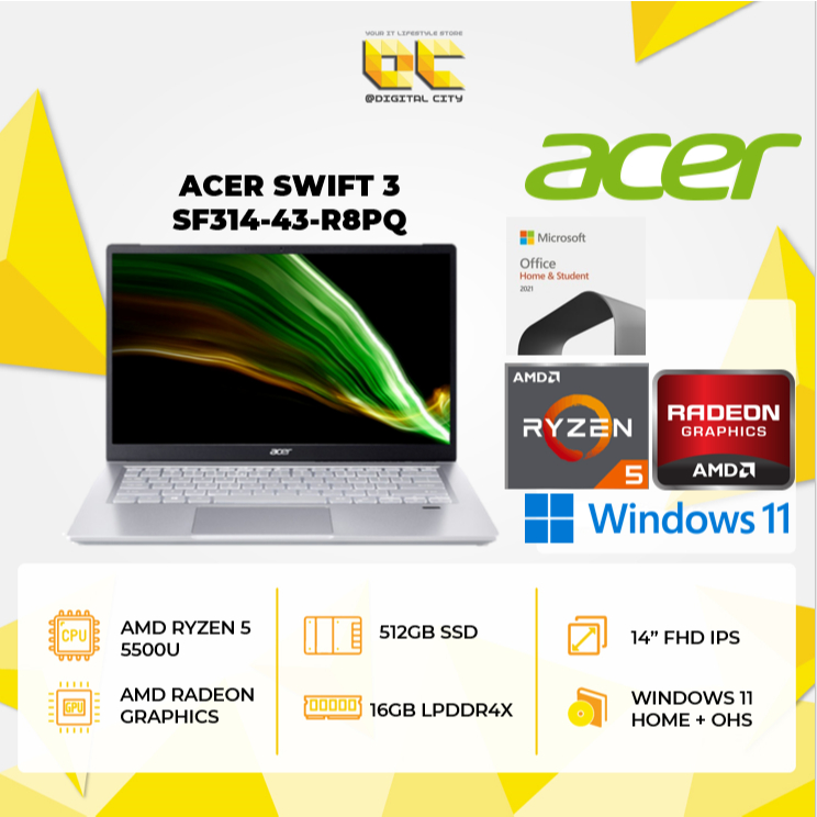 Acer Swift 3 SF314 Ryzen 5-5500U/16GB/512GB SSD/14″/Win 11 Home+OHS 2021
