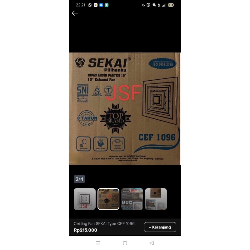 Ceilling fan Sekai tipe CEF 1096.