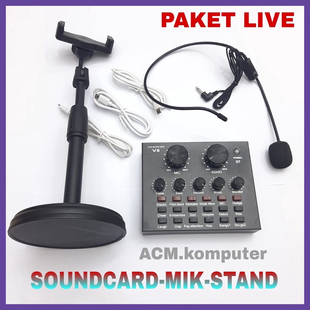 Paket live Soundcard dan Microphone External Soundcard Broadcast Microphone  V8 e D5F9