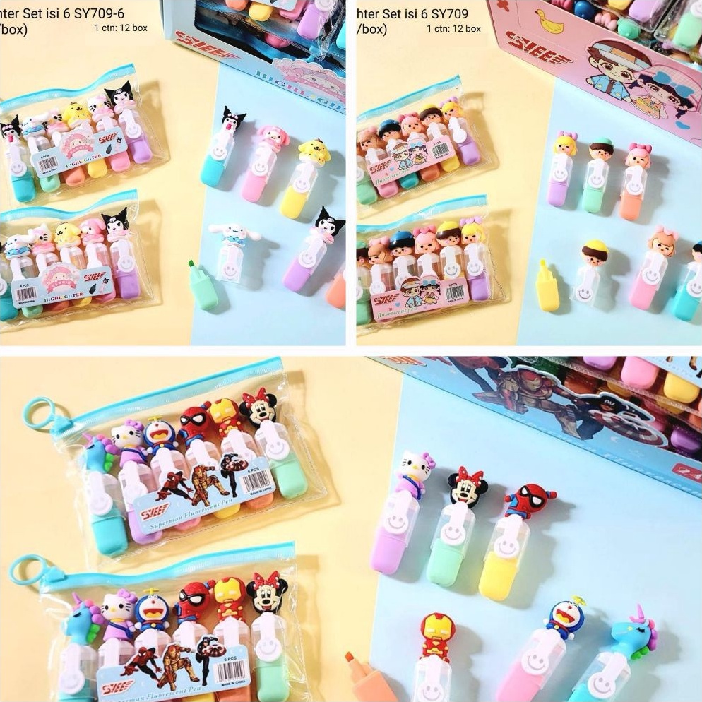 

KODE R63C 1 SET ISI 6 Stabilo Stabilo pastel Highlighter Stabilo sanrio boneka KARAKTER BOY GIRL