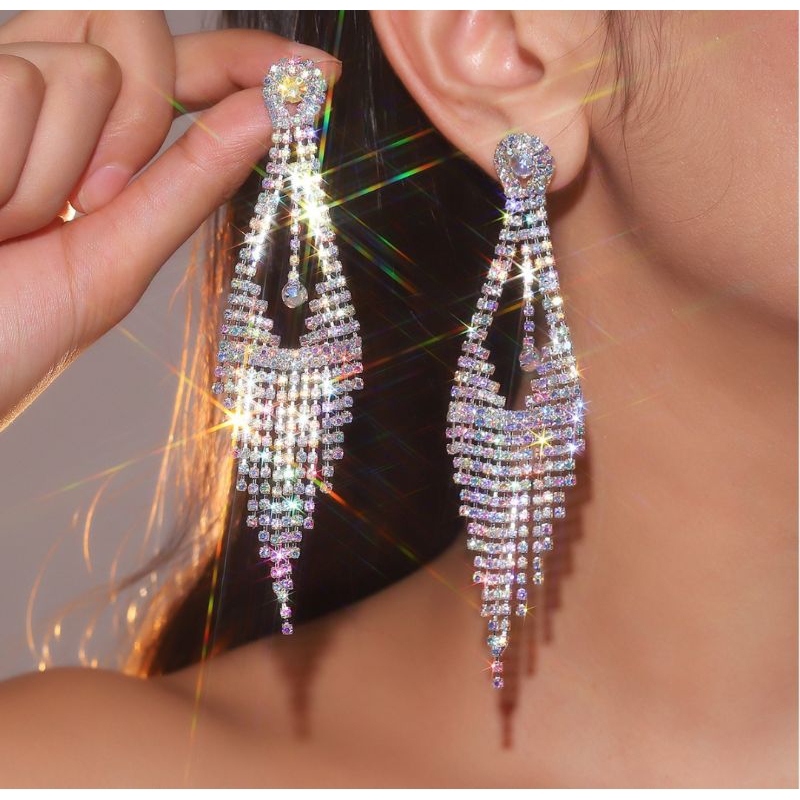 sepasang anting permata berlian imitasi rumbai panjang remaja gaya korea +pengantin wanita