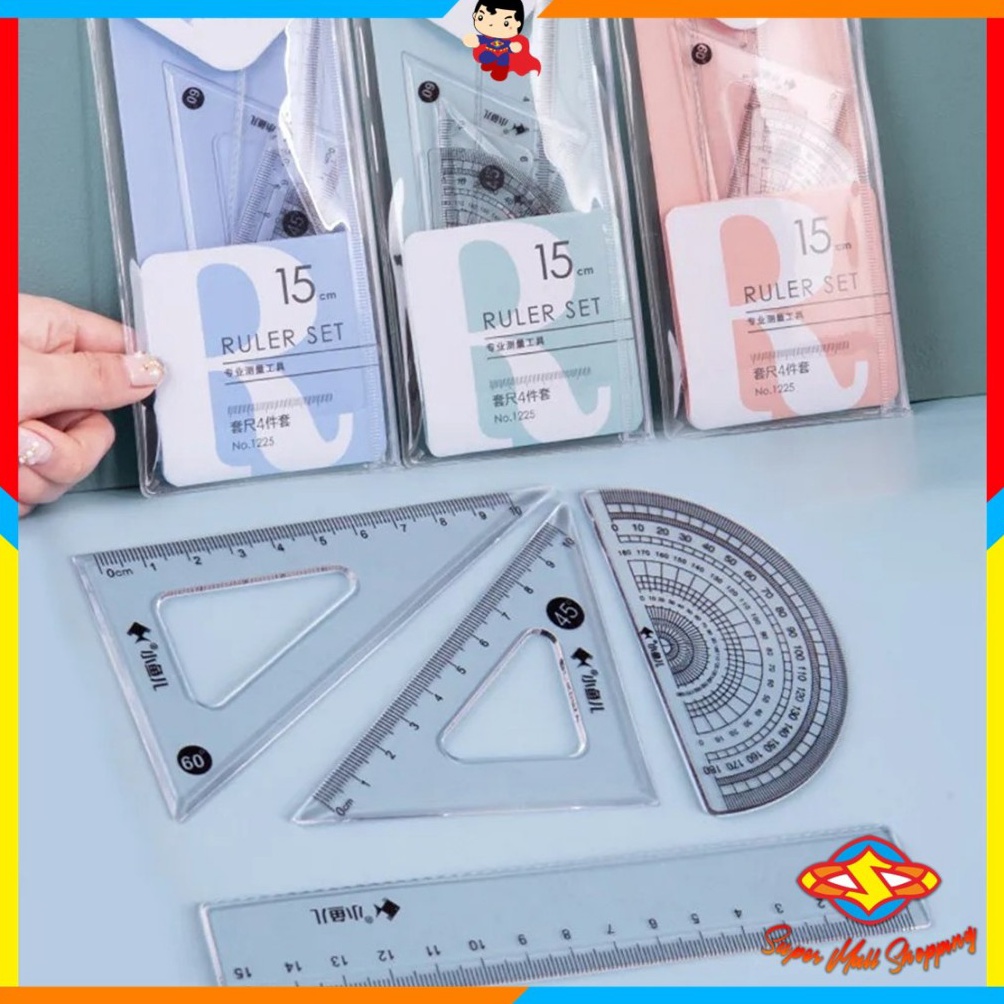 

KODE N57P SMS Penggaris Set 4IN1 15Cm Penggaris Bening Sekolah Isi 4Pcs Lucu Ruller Set Transparant Perlengkapan Sekolah Menggambar Pelajar Mahasiswa Motif Polos Kemasan Ziplock