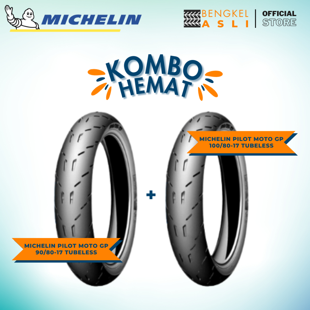 (KOMBO HEMAT 2 BAN TUBELESS) Ban Motor MICHELIN PILOT MOTO GP Ring 17 90/80-17 + Ban Motor MICHELIN 