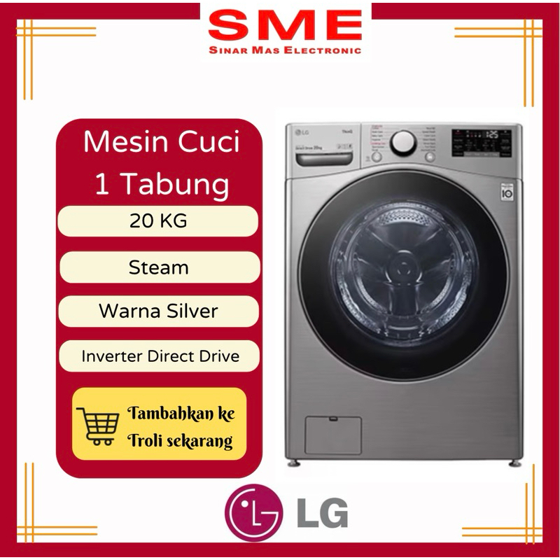 Mesin Cuci 1 Tabung Buka Depan LG 20 KG