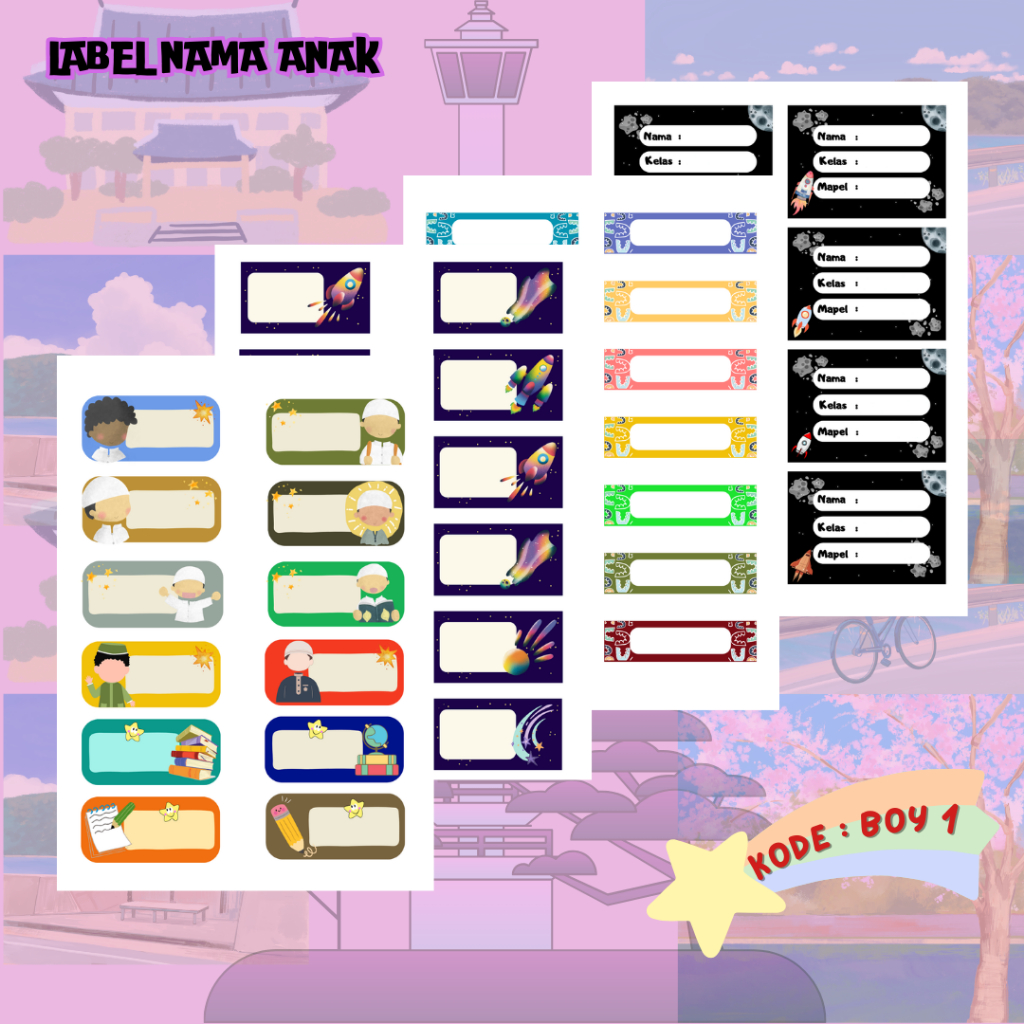 

Label Nama Anak Laki-laki muslim boy luar angkasa set isi 40-60pcs