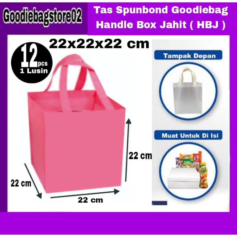 

Tas Kain Spunbond Goodiebag Handle Box Jahit Ukuran 22x22x22 cm, Tas Box Nasi,Sembako,Tahlil,Polos