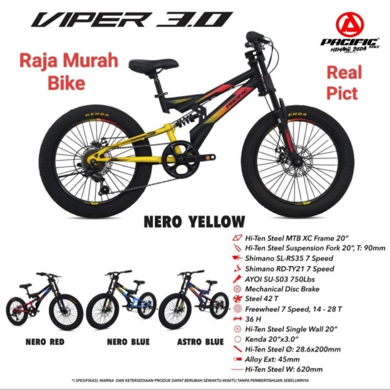 Sepeda Gunung MTB Pacific Viper 2.0 20 Inch Sepeda MTB Pacific Viper 20 Inch Fullsus