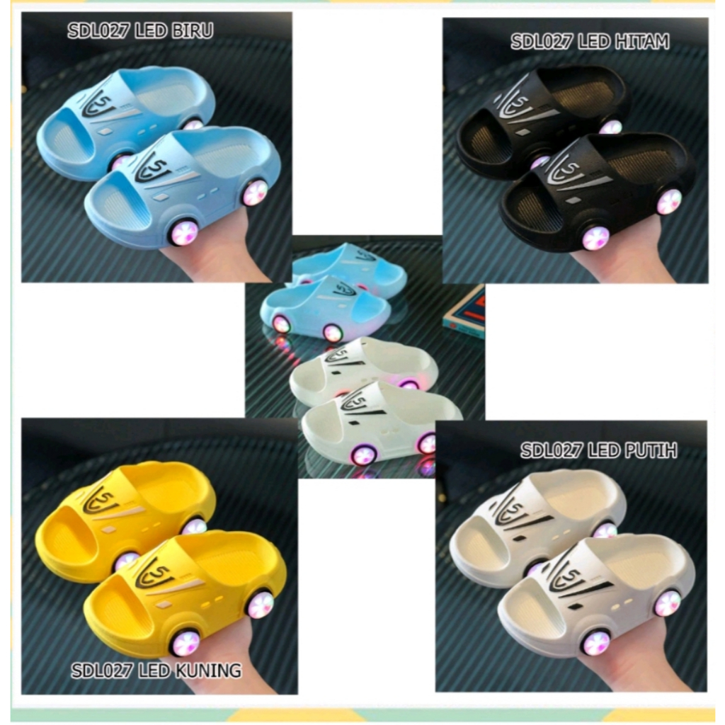 Sandal Slop Car LED Anak Laki-Laki Perempuan Keren 1-7 Tahun/ Sendal Kokop Import Anak Unisex Motif 