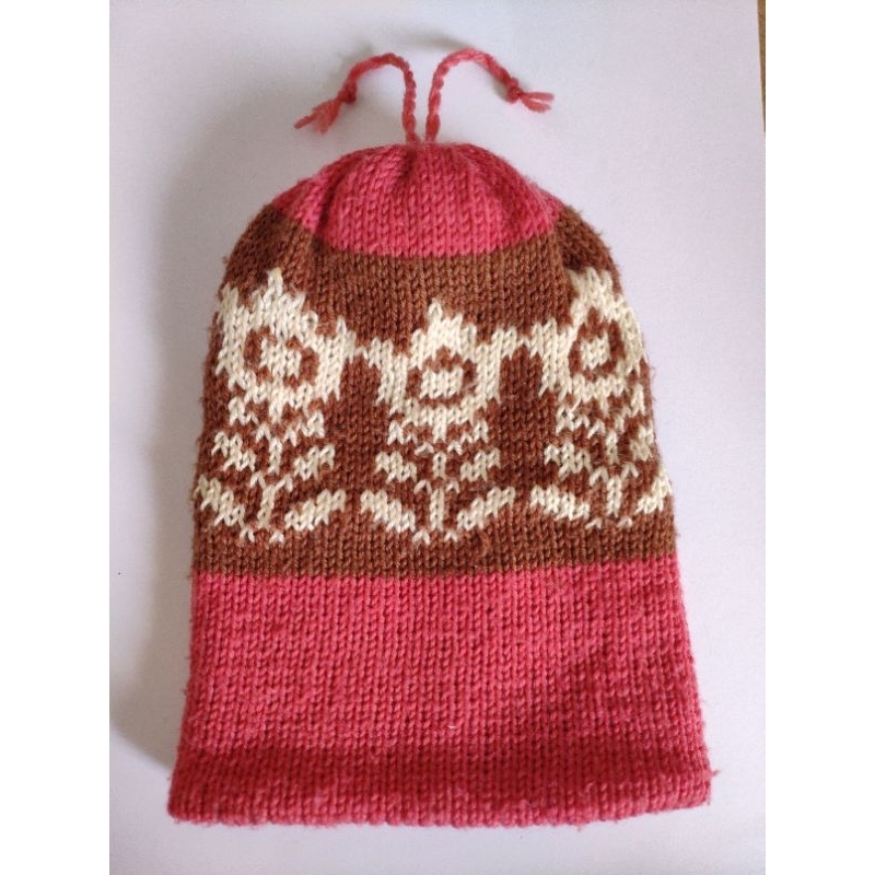 Topi Rajut Korean Wool Orange Peach Coklat Outdoor Cewek Wanita Preloved