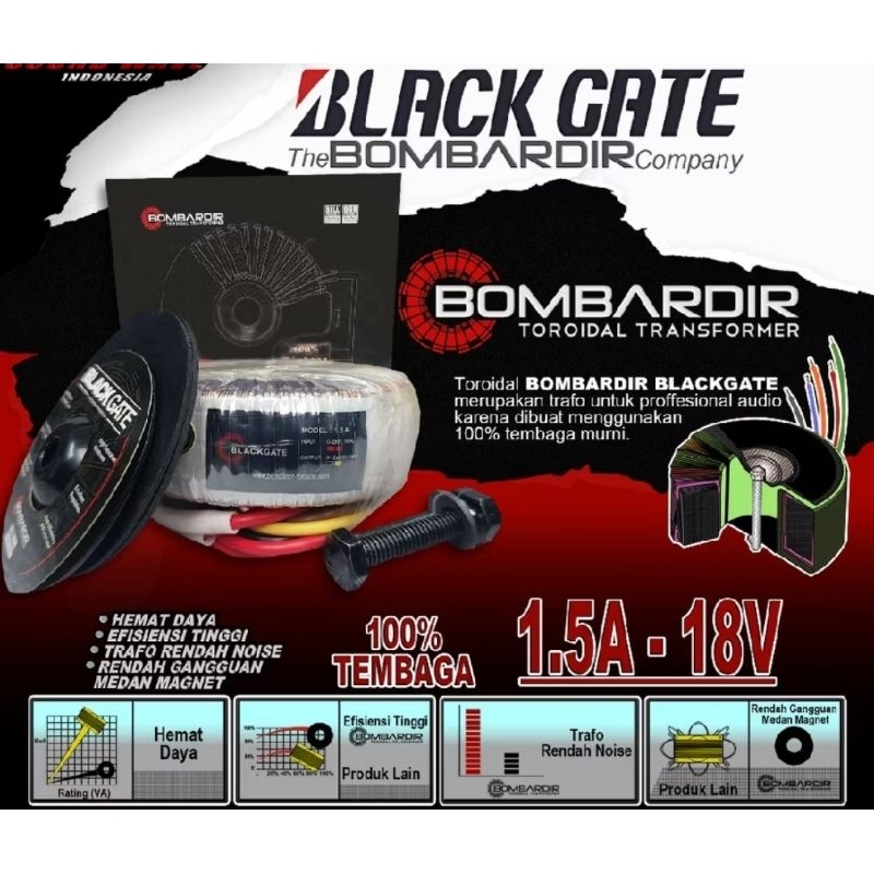 Trafo donat Travo donat 1.5A - 18V TANPA CT BLACKGATE tembaga murni 100%