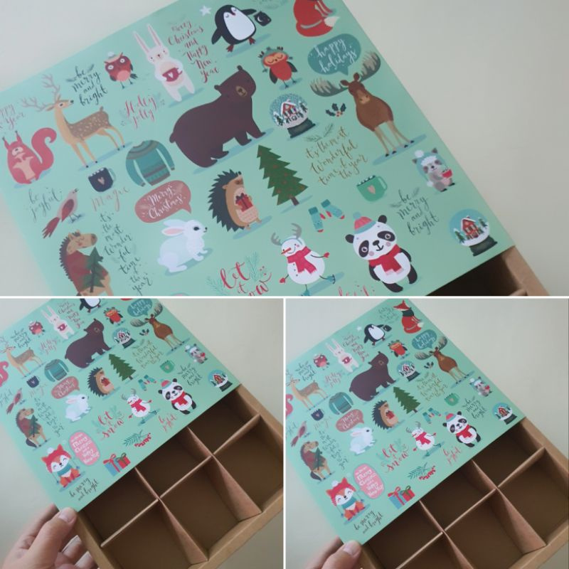 

5 pcs box packaging pie sekat isi 9 warna winter hijau ukuran 7x7cm natal