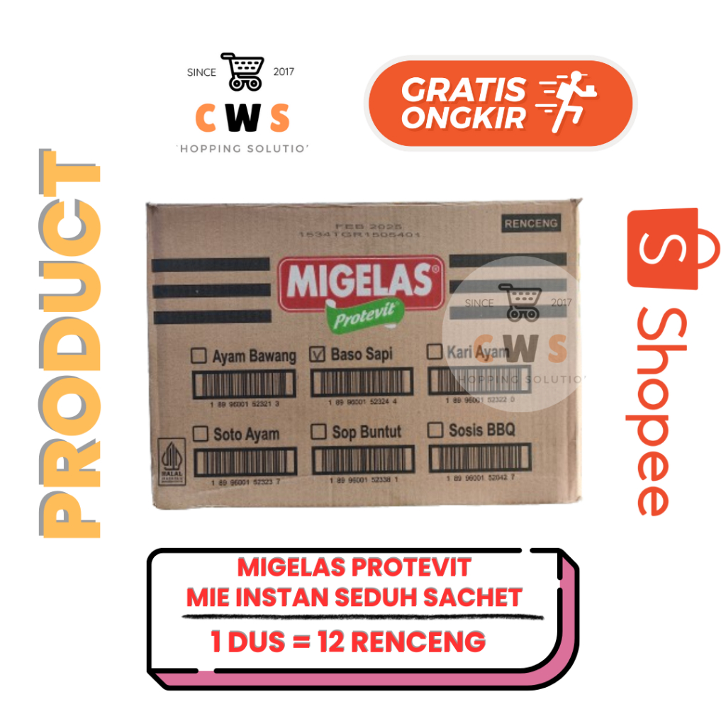 

MIGELAS Mie Gelas Instan Seduh Kari Bawang Soto Baso Sapi Ayam Sachet - 1 Dus / 12 Renceng / 180 Pcs