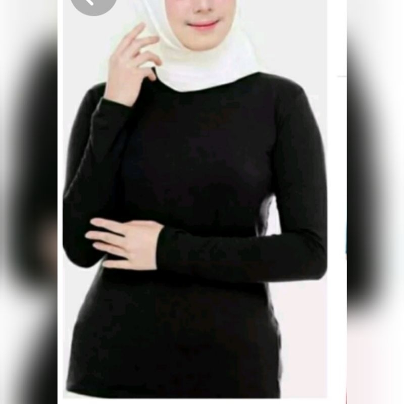 Kaos manset lengan panjang wanita leher berdiri ukuran XL, XXL