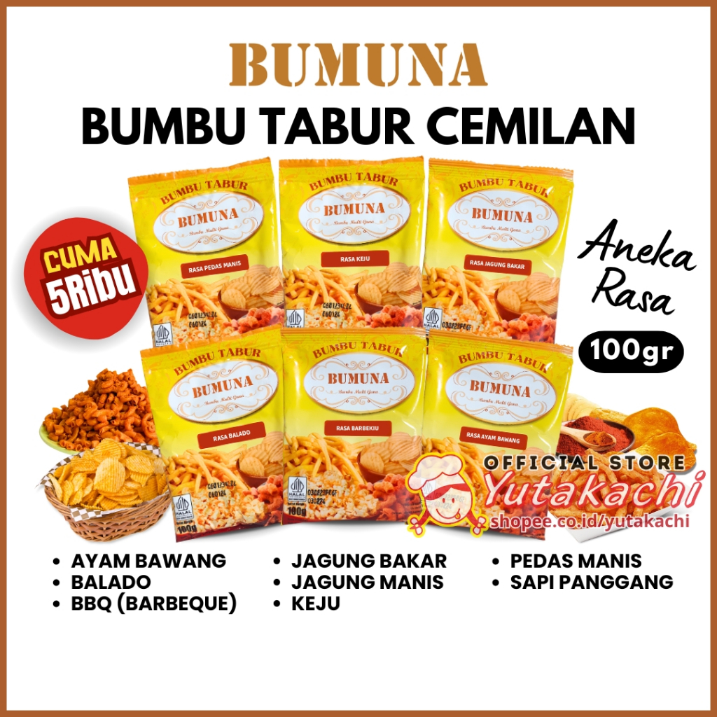 

Varian Bumbu Tabur 100 gr BUMUNA / Aneka Rasa Balado / BBQ / Ayam Bawang / Keju Bumbu Kripik