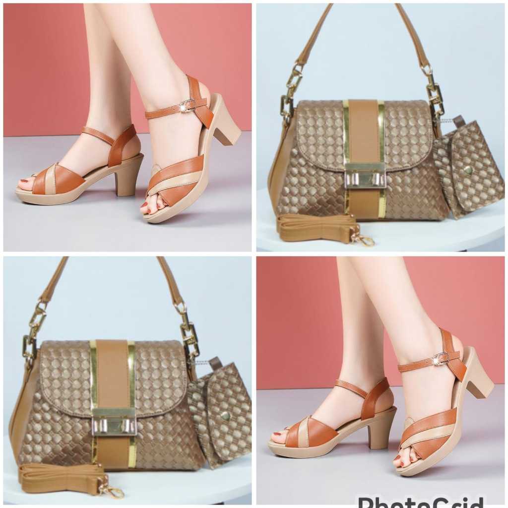 TASMURAH777 Paket 2in1 Tas Wanita Dan sandal Heels Pesta Kekinian Kondangan