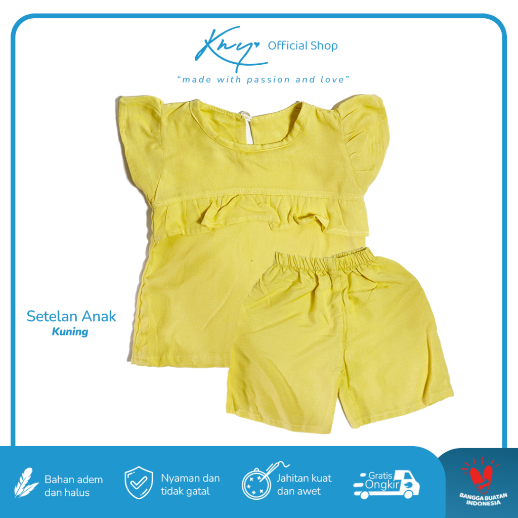 KNY - Baju Anak Perempuan Setelan One Set Pendek Adem Awet - Kuning (Untuk Anak Usia 1 - 5 Tahun)