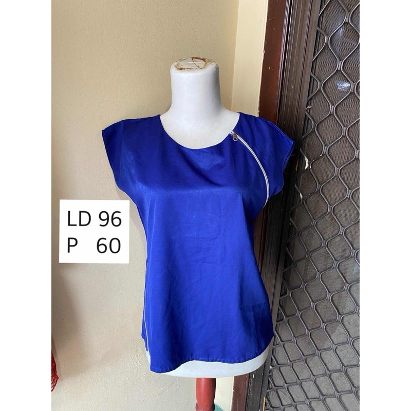 Blue Blouse Top Atasan Wanita Lengan Pendek Biru Elektrik Electric Blue - preloved