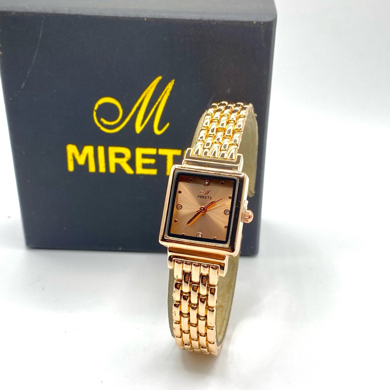 Mirete R1190 Jam Tangan Wanita Segi Imut Ikatan Rantai Bahan Stainless Jam Cewek Quartz Mirete Produ