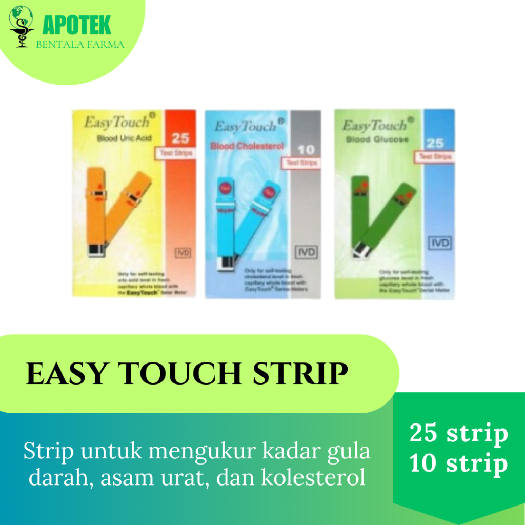 Easy Touch Strip Cek Darah Gula Darah | Asam Urat | Kolesterol 1 Tabung isi 25 strip | 10 strip