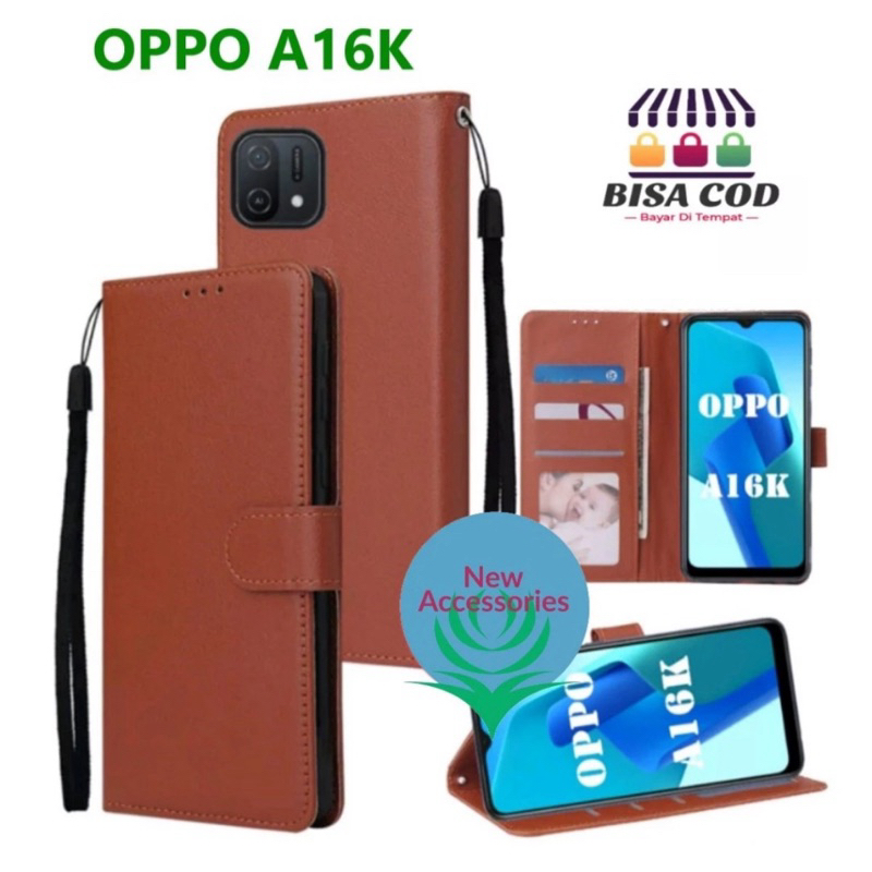 OPPO A16K FLIP LEATHER CASE PREMIUM-FLIP WALLET CASE KULIT UNTUK OPPO A16K - CASING DOMPET-FLIP COVE