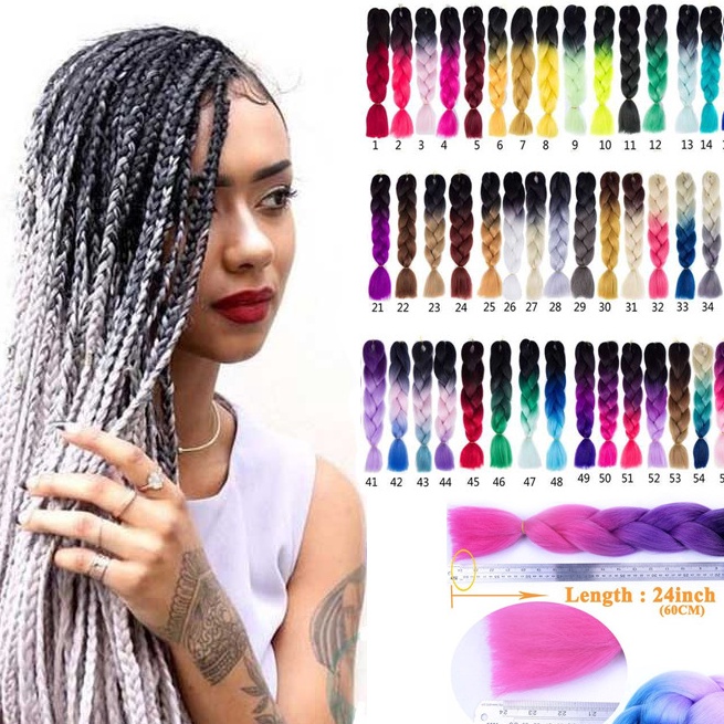KODE G3D2 Rambut Palsu Model Kepang Gaya Afrika Warna Ombre Biru Ukuran 24 Inch